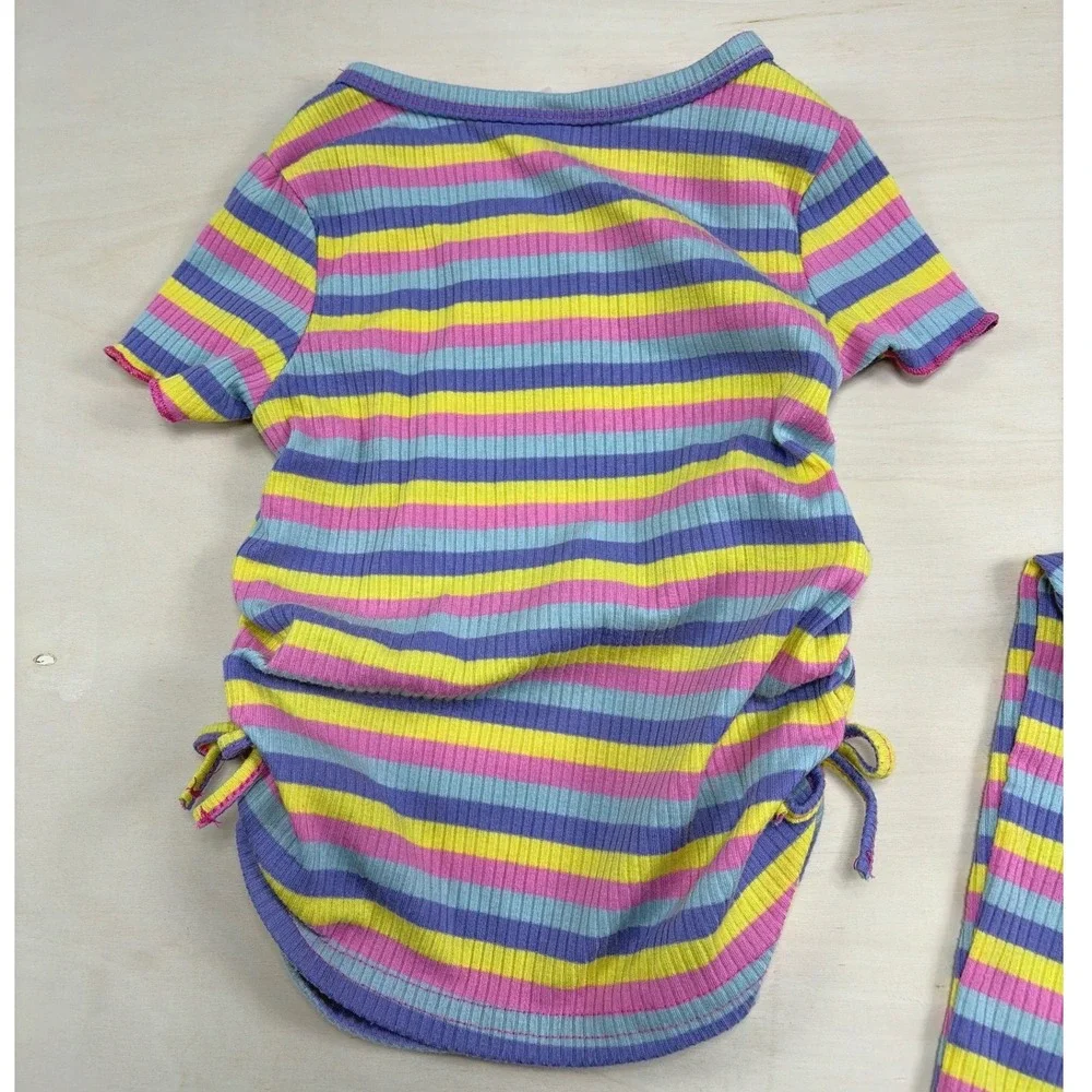 Cozy Pixies Toddler Girls Ribbed Stripe 2pc Set Top Flare Pants Purple 2-3Y